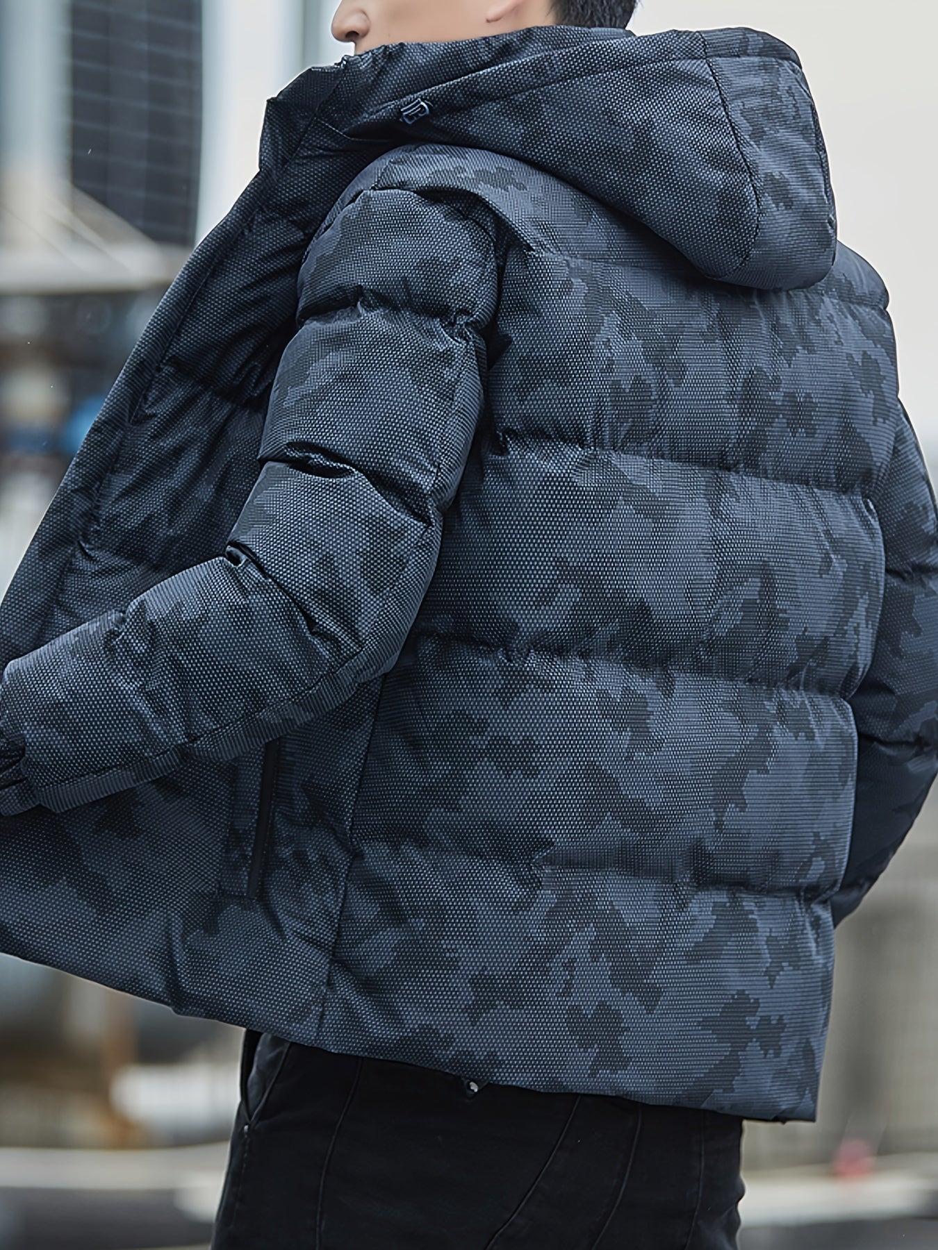 Varm Bomull Camo Stil med Avtagbar Huva Puffer Vinterjacka för Herr | Idealisk för vintern