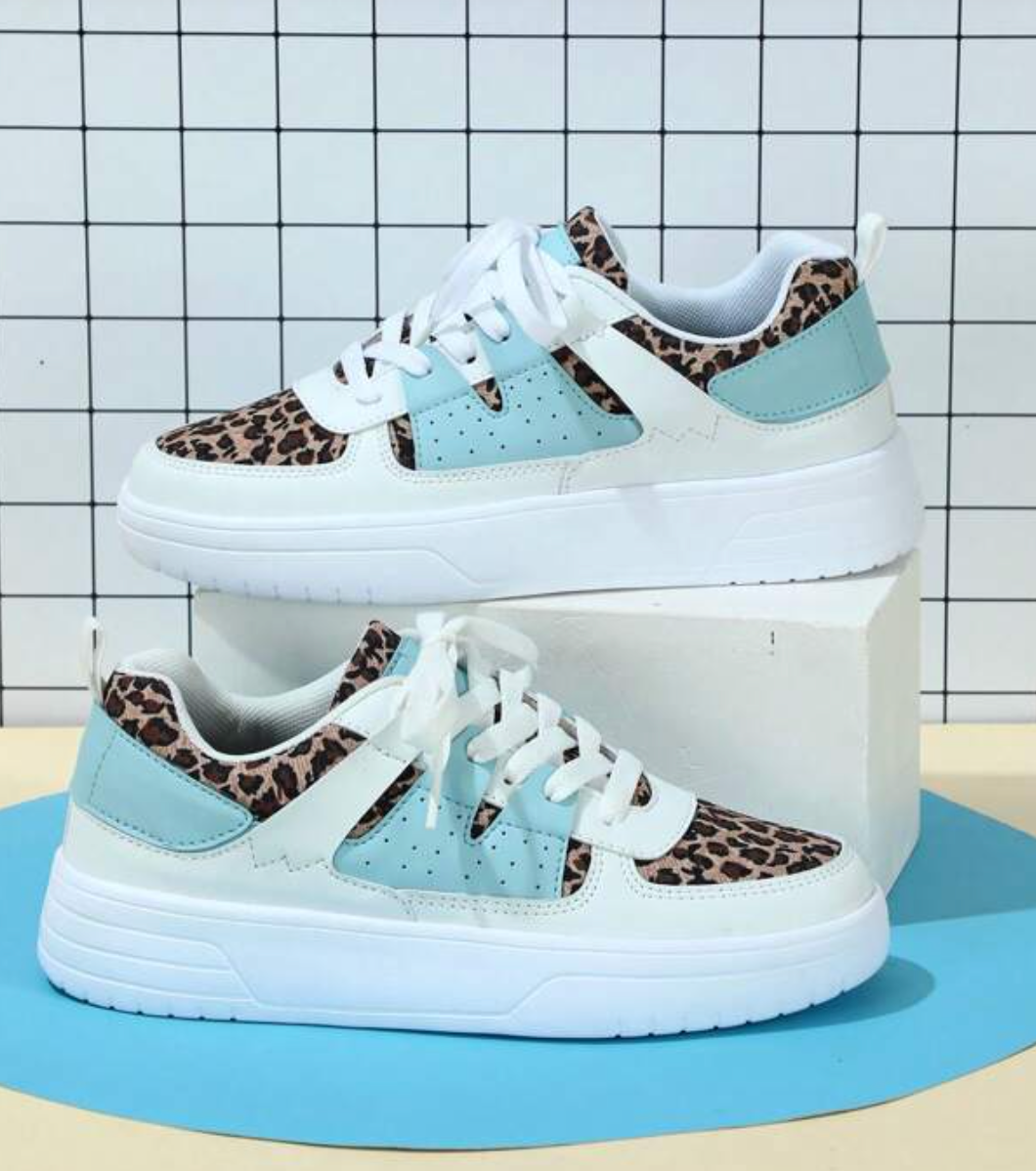 Kvinnors Trendiga Blå Sneakers i Syntetmaterial med Hög Komfort-1