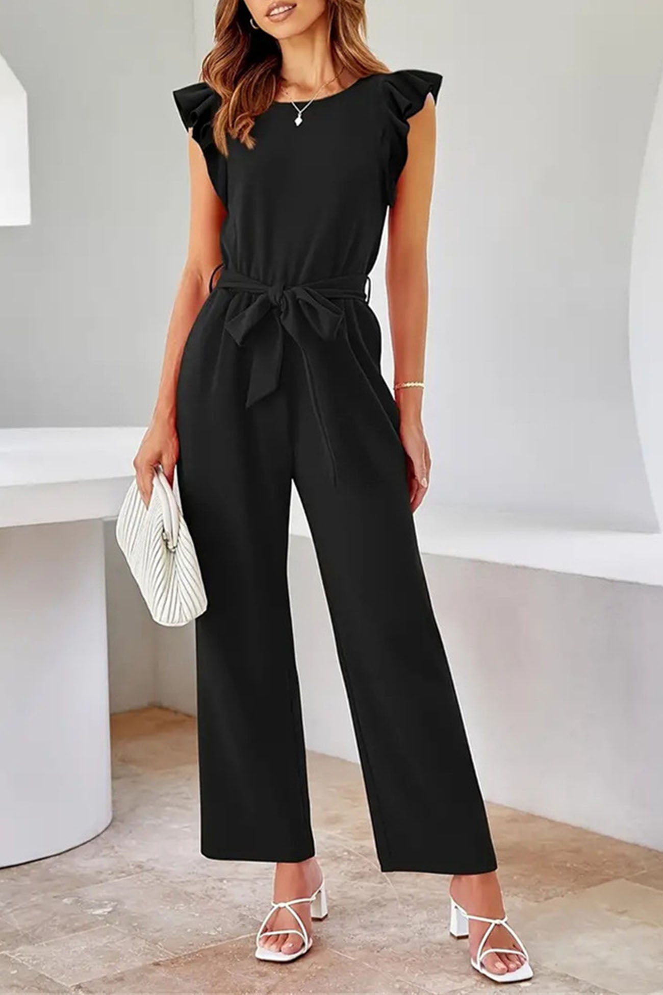Lova - Snygg Festlig Jumpsuit Mit Volangärmar Och Bälte för Dam | Perfekt för lediga dagar