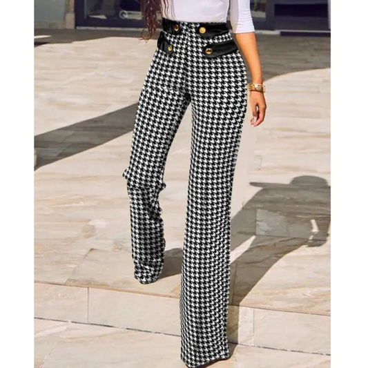 Signe - Stiliga Rutiga Bootcut Byxor för  Dam | Perfekt för lediga dagar