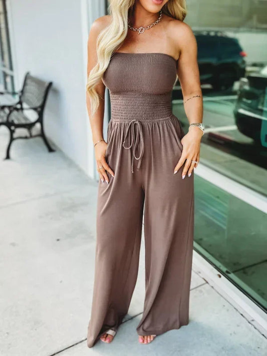Kerstin - Tight Ärmlös Jumpsuit Mit Smock Och Dragsko för Dam | Perfekt för lediga dagar