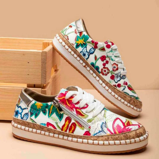Gunnel - Vintage Sydde Sneakers Mit Blommönster för  Dam | Perfekt för vardagsbruk