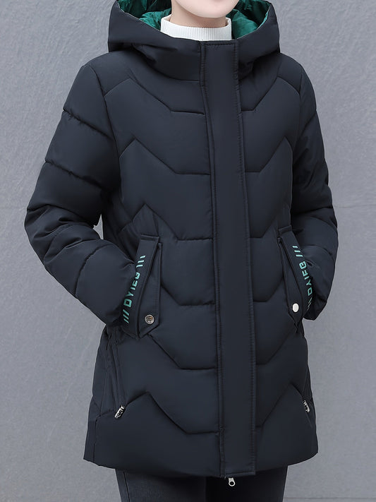Lässige HalblangeAvslappnad Halvlång Puffer Vinterjacka med Huva för Dam Puffer-Winterjacke mit Kapuze für Frauen | Idealisk för vintern