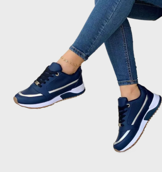 Kvinnors Trendiga Nät Sneakers med Snörning-1