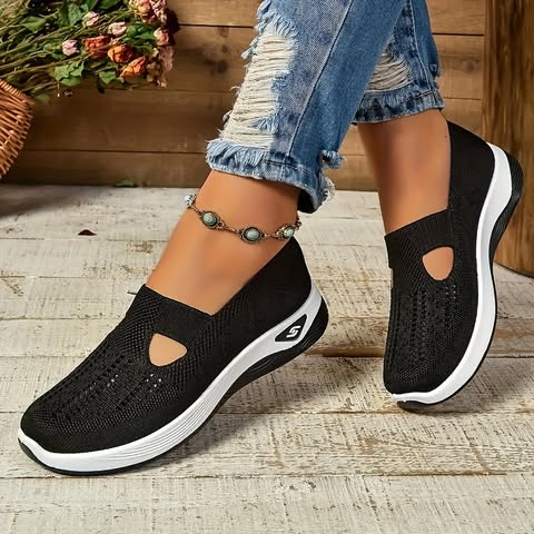 Snyggt Letvægts Strikket Sneakers med Udsparinger for Dame | Idealisk för vardagsbruk