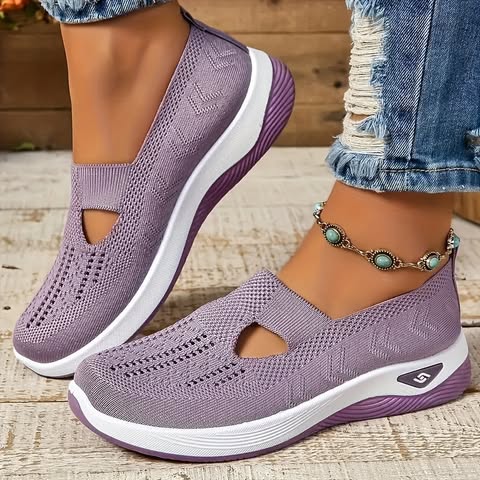 Snyggt Letvægts Strikket Sneakers med Udsparinger for Dame | Idealisk för vardagsbruk