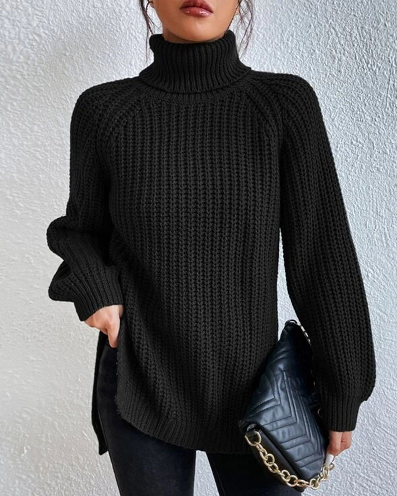 Elegant Stickad Polotröja Med Slits För Dam | Perfekt för vintern
