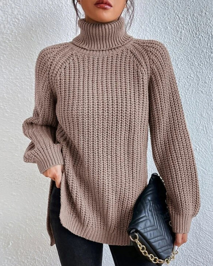Elegant Stickad Polotröja Med Slits För Dam | Perfekt för vintern