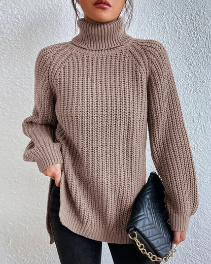 Elegant Stickad Polotröja Med Slits För Dam | Perfekt för vintern