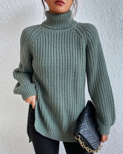 Elegant Stickad Polotröja Med Slits För Dam | Perfekt för vintern
