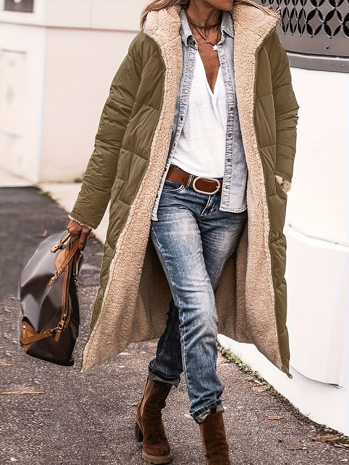 Eleganta Lång Fleece Pufferjacka för Dam | Idealisk för vintern