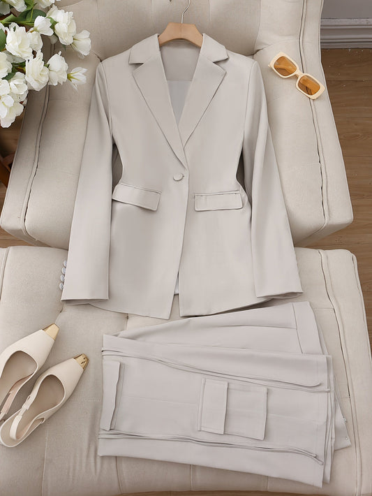 Eleganta Single-Breasted Blazer Med Flapfickor Och Byxor Matching Set För Dam | Perfekt för lediga dagar