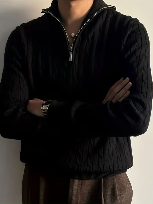 Melker - Flätstickad Quarter Zip Tröja för Herr | Idealisk för alla årstider